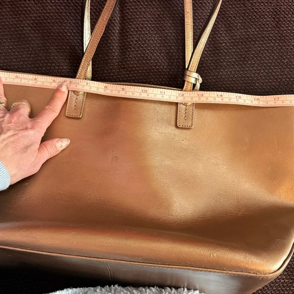 henri bendel Metallic Brown Leather Briefcase Tote